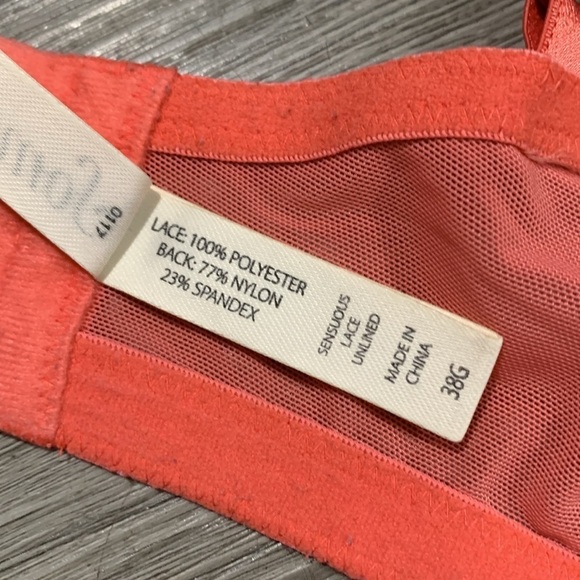 Soma Sensuous Lace Unlined Coral Underwire Bra     size 38G - Picture 8 of 8